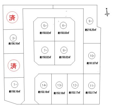 全14区画の整形地！全45坪超の最大面積65坪超！建築条件無！(間取)